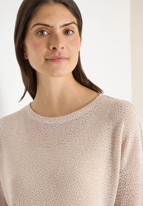 chemise à manches 3/4 en look ajouré macadamia beige