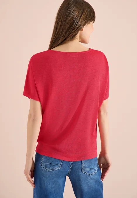 Dropped Shoulder Shirt in Leinen-Optik fresh red