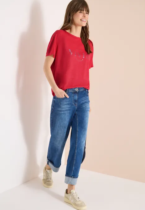 Dropped Shoulder Shirt in Leinen-Optik fresh red