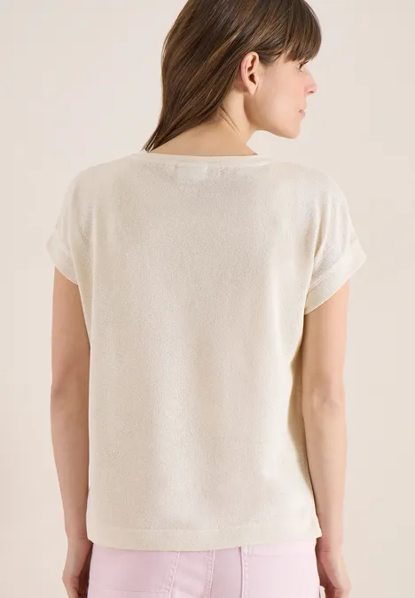 T-shirt avec boatneck au look tricoté macadamia beige