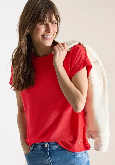 T-shirt avec boatneck au look tricoté fresh red T-shirt avec boatneck au look tricoté fresh red