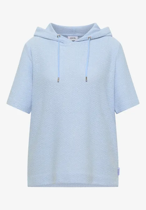 Lichtblauwe korte mouw hoodie met wafelstructuur en zachte stof.