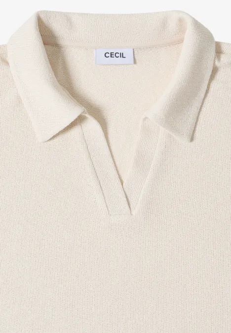 Lichtbeige poloshirt met V-hals, kraag en zachte stof van CECIL.