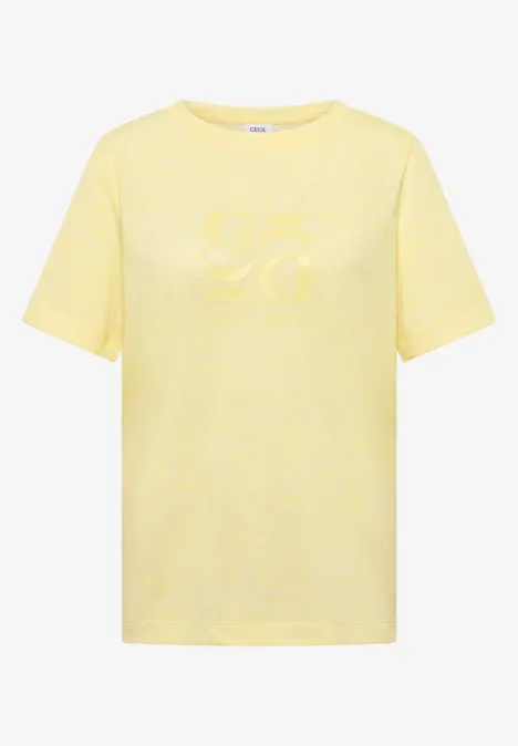 Gelbes T-Shirt mit kurzem Arm und dezentem Logoprint vorn