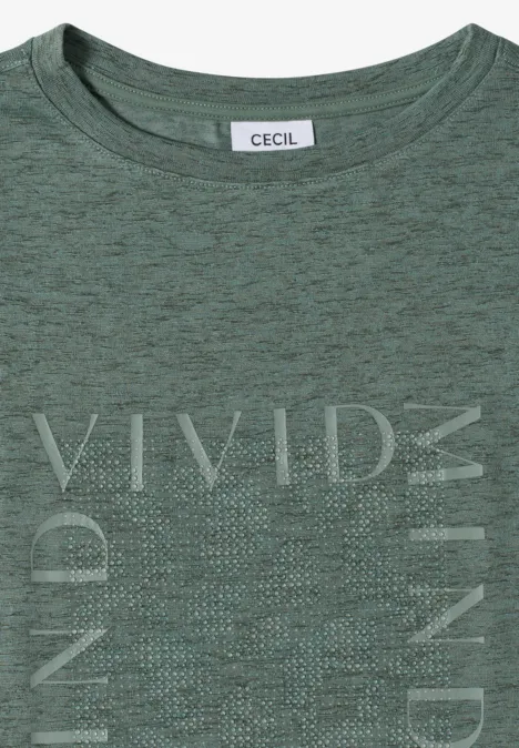 Grijs gemêleerd T-shirt met lichte opdruk ‘VIVID MIND’ en CECIL-label bij de hals.