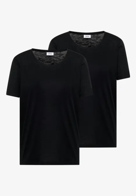 Basic T-Shirt mit Rundhals im 2er-Pack black/black