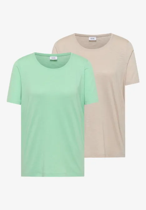 T-shirt basique à col rond en pack de 2 grain beige/juicy lime