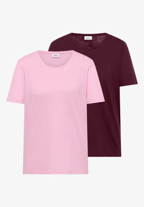 Basic T-Shirt mit Rundhals im 2er-Pack blush rose/sweet grape red