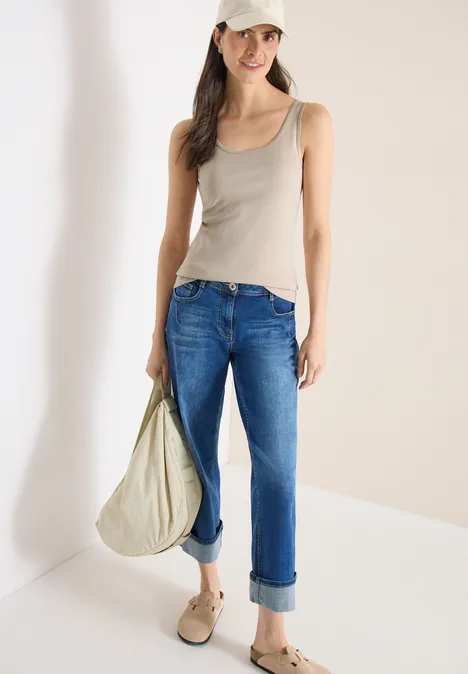 Basic Top mit Rundhals im 2er-Pack grain beige/black