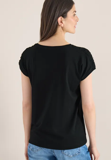 Shirt met korte mouwen en rimpels Black