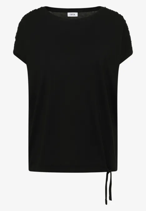 Shirt met korte mouwen en rimpels Black