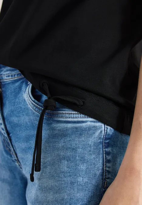 Shirt met korte mouwen en rimpels Black