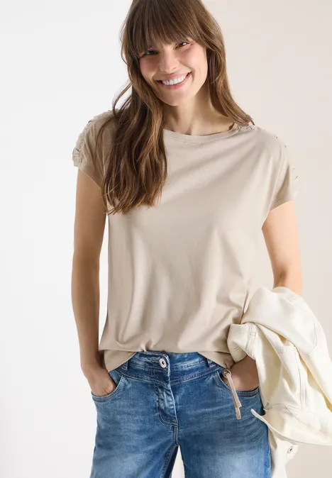 T-shirt à manches courtes avec fronces grain beige T-shirt à manches courtes avec fronces grain beige