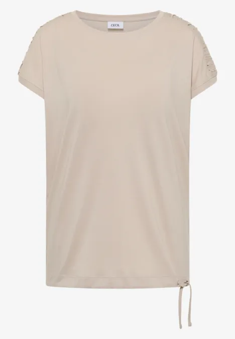 T-shirt à manches courtes avec fronces grain beige T-shirt à manches courtes avec fronces grain beige