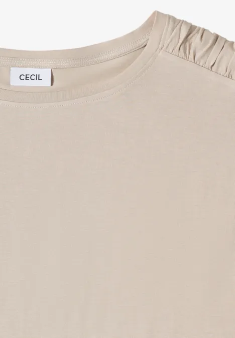 T-shirt à manches courtes avec fronces grain beige T-shirt à manches courtes avec fronces grain beige