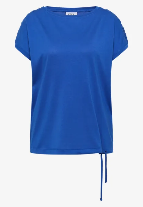 Kurzarm Shirt mit Boatneck und Raffung surf blue Blaues T-Shirt mit Rundhalsausschnitt und seitlicher Kordel am Saum