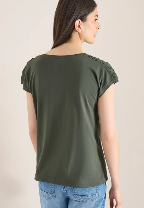 Shirt met korte mouwen en rimpels khaki