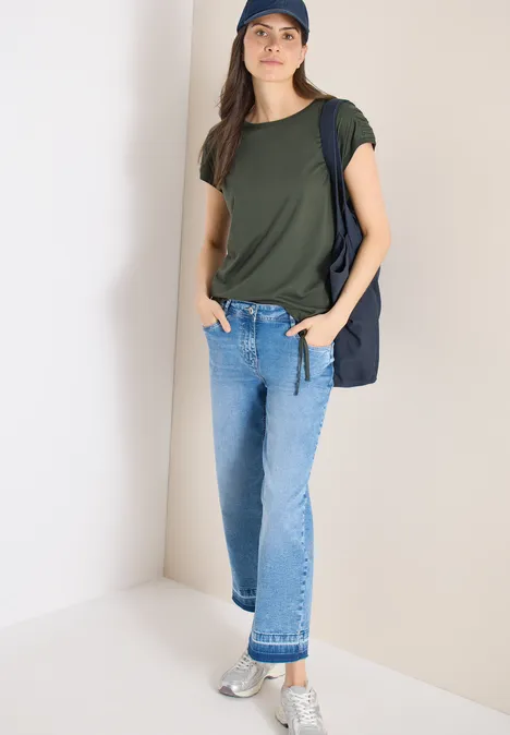 Shirt met korte mouwen en rimpels khaki