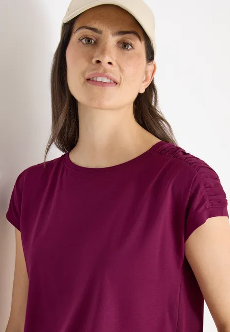 Shirt met korte mouwen en rimpels magenta purple