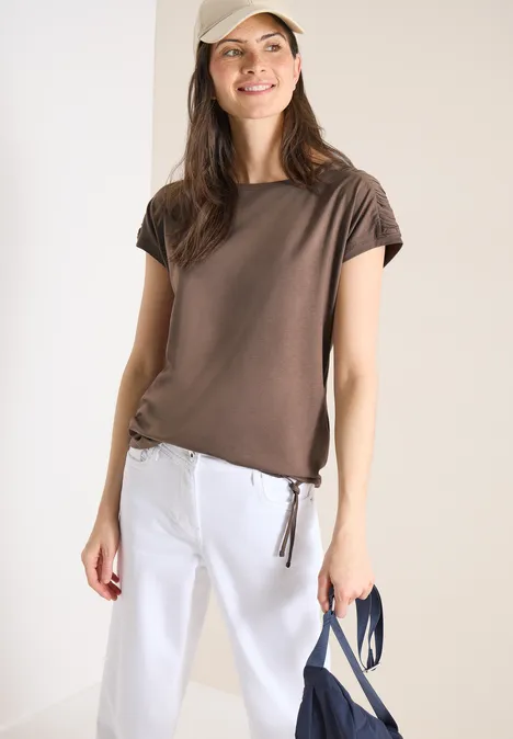 Shirt met korte mouwen en rimpels urban taupe