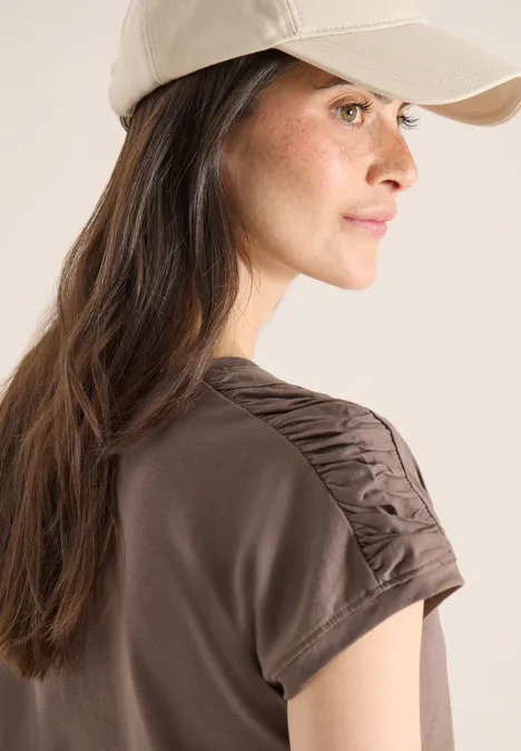 Shirt met korte mouwen en rimpels urban taupe