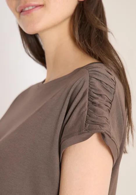 Shirt met korte mouwen en rimpels urban taupe