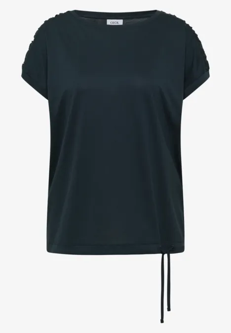 Kurzarm Shirt mit Boatneck und Raffung deep petrol blue Schlichtes schwarzes Kurzarmshirt mit lockerem Schnitt und Kordelzug am Saum.