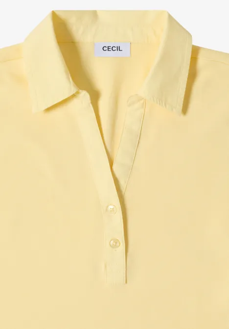 Basic Poloshirt mit Kurzarm buttermilk yellow Gelbes Poloshirt mit Kragen, kurzer Knopfleiste und CECIL-Label.