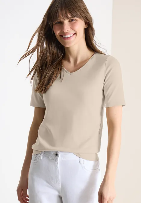 T-shirt basique en coton grain beige