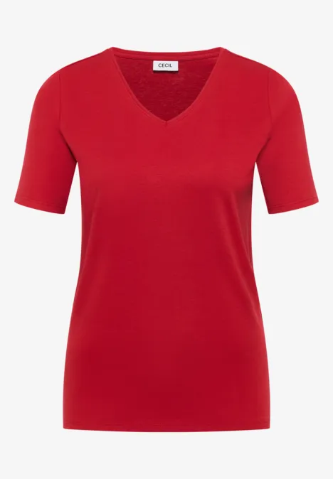 Rotes, kurzärmeliges Damen-T-Shirt mit V-Ausschnitt