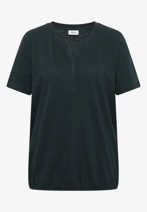 Basic Shirt im Tunika-Look deep petrol blue Schlichtes schwarzes T-Shirt mit V-Ausschnitt, Kurzarm und lockerem Saum