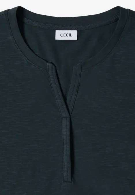 Basic Shirt im Tunika-Look deep petrol blue Dunkelgrünes Damen-Shirt mit Rundhalsausschnitt und kurzer Knopfleiste von CECIL.