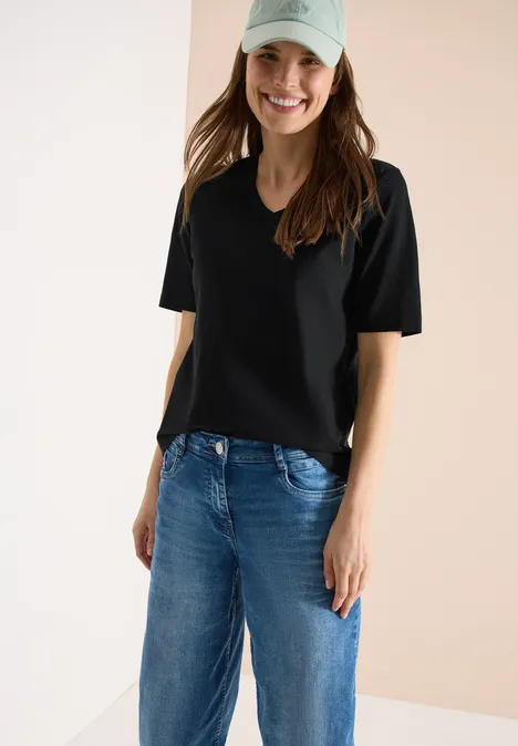 Basic Shirt met V-hals Black