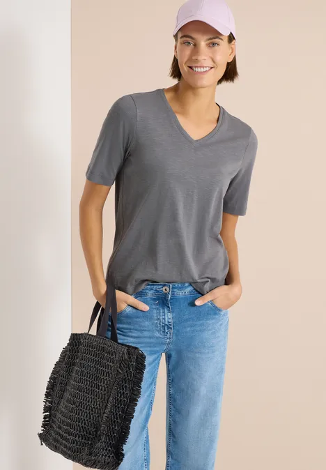 T-shirt basique avec col en V graphite light grey