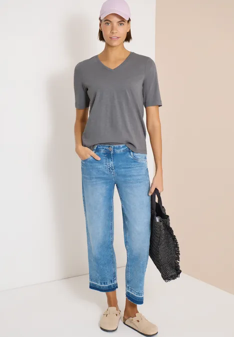 T-shirt basique avec col en V graphite light grey