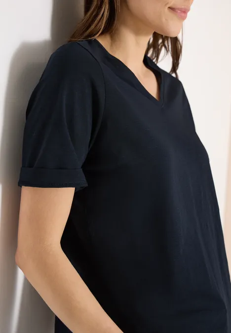 Basic T-Shirt mit V-Neck universal blue