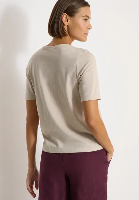 T-shirt basique avec col en V grain beige