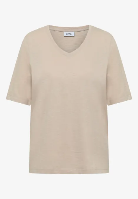 Basic Shirt met V-hals grain beige