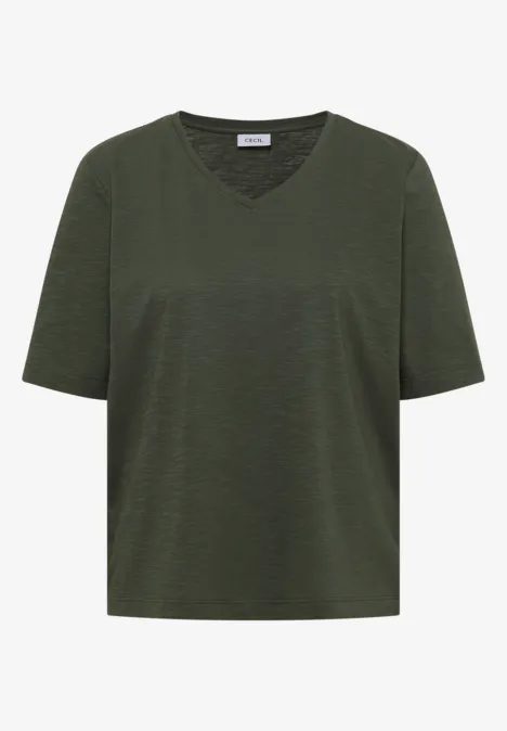 Basic T-Shirt mit V-Neck khaki