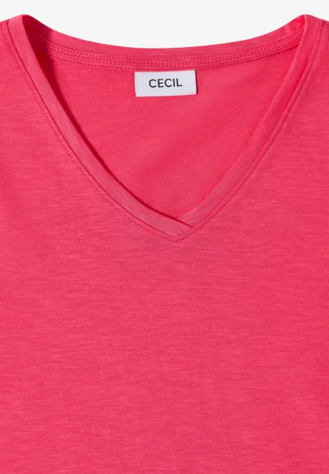 Helles pinkfarbenes V-Ausschnitt-Shirt mit kurzem Arm und Label 'CECIL'