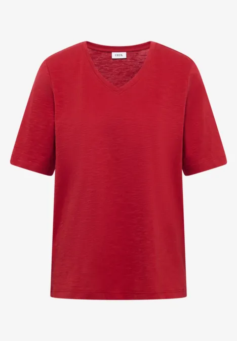 Rotes T-Shirt mit V-Ausschnitt und kurzen Ärmeln