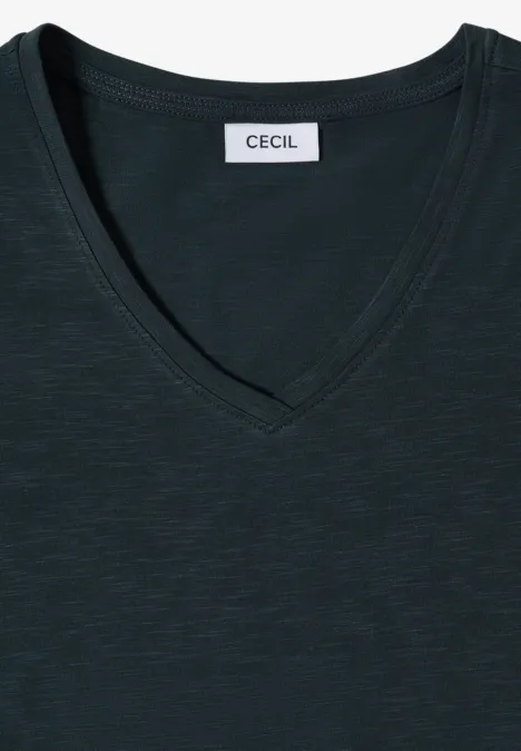 T-shirt basique à col V deep petrol blue Dunkelgraues V-Shirt mit leicht meliertem Stoff und einem CECIL-Label im Kragenbereich.