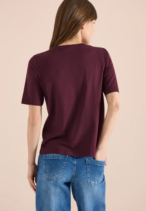 Basic T-Shirt mit V-Neck sweet grape red
