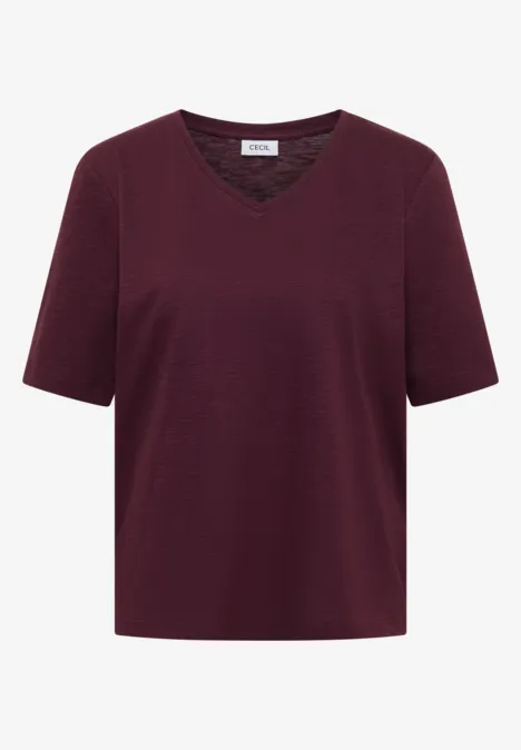 Basic T-Shirt mit V-Neck sweet grape red