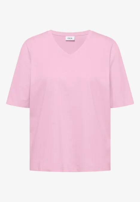 Basic T-Shirt mit V-Neck light blush rose