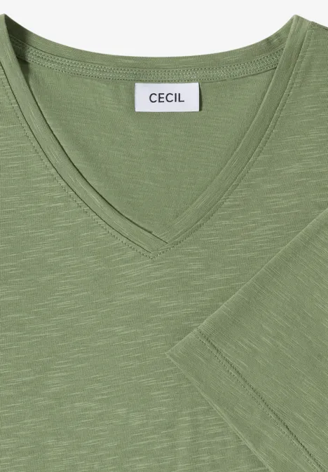 Hellgrünes V-Shirt mit V-Ausschnitt und Markenlabel "CECIL".