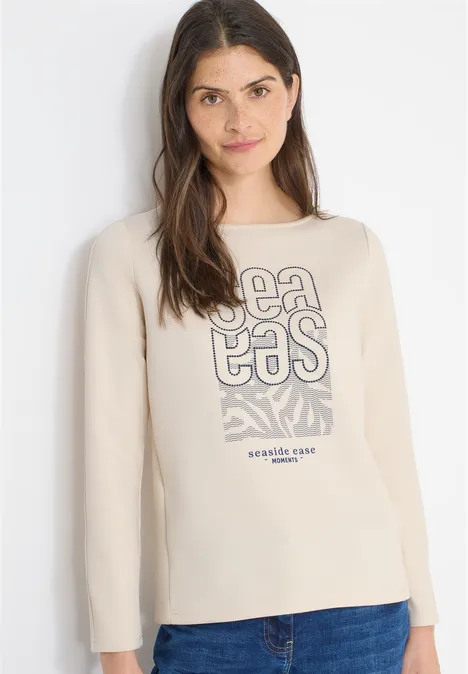 Shirt met borduursel pearl beige