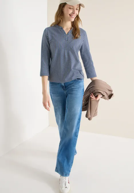 Gestreiftes Shirt sporty denim blue