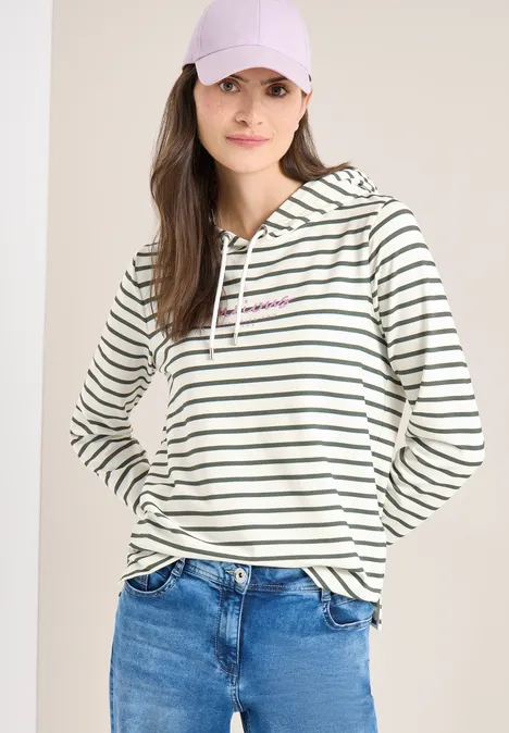 Gestreiftes Hoodie Shirt khaki