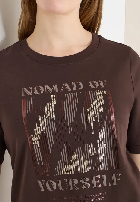 Shirt met print aan de voorkant macchiato brown